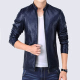 Leather Black Jackets Coat Men Slim Fit Mens Windbreaker Jackets Zipper Pocket Stand Collar British Vintage