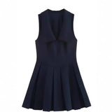 Fongt Folds Lead Short Dress 2025 Summer Temperament Sleeveless Vest Style A-Word Repair Miniskirt