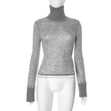 Turtleneck See Through Long Sleeve Top-Outfit