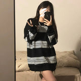 Hoodies Stripe thin Sweatshirt Streetwear Women Harajuku Oversized Pullovers Korean Fashion cotton Long Sleeve black