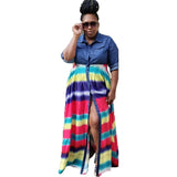 Fongt Spring Summer New Women's Dress Denim Woven Stripe Print