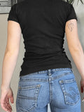 Short Sleeve Button Up Ribbed Top-Outfit