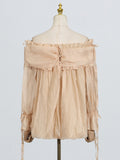 Fongt Sweet Wind Shirt Woman 2025 Spring New Collar Wood Ear Splicing Tie Design Long-Sleeved
