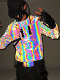 Autumn Dazzling Color Reflective Pilot Jacket Functional Work Jacket Male Multi-Pocket Design Sense Baseball Suit Tide-Outfit