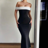 Color Casual Shoulder Dress 2024 Spring New Slimming Bag Hip Skirt-Outfit