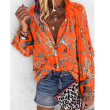 Blouse V-neck Long Sleeve New Design Plus Size Chains Print Loose casual Shirts Womens 2020 Tops And Blouses blusas