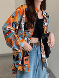 Vintage Mixed Print Long Sleeve Blouse-Outfit