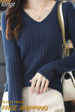 Women Sweater Long Sleeve Top Knitted Pullover V-Neck Fashion Sweater Woman Winter 2023 Basic Female Clothing Soild OL