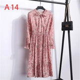 Floral Printed Chiffon Shirt Long Sleeve Bow Midi