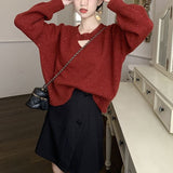 Wind Retro Red Head Sweater Female Qiu Dong New Korean Version Loose Show Thin Long Sleeve Jacket Female-Outfit