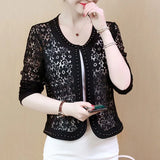 Hollow Out Lace Blouse Women Long Sleeve White Black Shirt Beading Lace Jacket Elegant 4XL Women Clothing Blusas