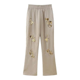 New Lapel Single-Breasted Long-Sleeved Shirt Straight Casual Trousers Sequins Embroidered Suit-Outfit