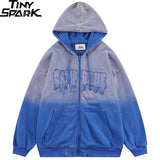 Hop Streetwear Hooded Jacket 2022 Men Gradient Color Embroidery Jacket Coat Autumn Harajuku Cotton Jacket