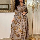 Fongt 2025 Spring And Autumn New Middle East Women's Shang French Elegant Dress Vintage Printed