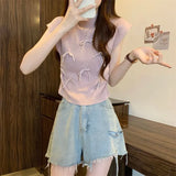 Fongt Wind Gentle Niche Bow High-Neck Short Sleeve New T-Shirt Summer Slimming Short Blouses