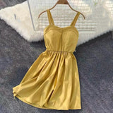 New-Coming Summer Solid Knee-Length Spaghetti Strap Strapless Dresses High Street Empire Style Party Holiday