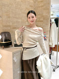 Fongt Xixi 2025 Autumn White Standard Temperament Shoulder Wool Bottom Shirt Long-Sleeved Knitted Shirt Female 25-9075