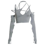 Fongt New Summer Women's Wear Solid Color Sling Hanging Neck Exposed Navel Exposed Back Sleeve Female