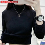 Turtleneck Slim Sweater Womem Warm Poleras Plush Lined Thicken Knit Pullover Korean Pulls Soft Knitwear Jumper Sueter