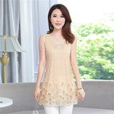 Beaded Sequins Sleeveless Vest Chiffon Blouse Lace Shirt Ladies Medium-long Tank Tops Sequin Summer Woman Elegant