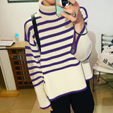 Fongt 2023 New Explosion Women's High-Collar Knitted Striped Opener