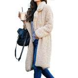 Fongt Women's Autumn And Winter Long Sleeves Collar Double-Sided Lady Plush Coat Long Coat Lamb Velvet Coat
