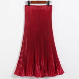 Fongt Luster Polyester Pressure Folded Half Skirt Original Single Long Skirt Silk Clear Silk #8035