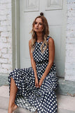 O Neck Sleeveless Boho Polka Dot Print Maxi