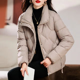 2024 New Cotton-Free Clothes Women's Short Thick Show Thin Down Cotton-Padded Jacket Korean Version Loose Standing Collar Small Cotton-Padded Jacket Coat-Outfit