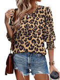 Fongt Color Women's Clothing 2025 Autumn Loose Leisure Printing Seven-Sleeve Round-Neck T-Shirt Top