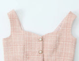 Tweed Pearl Button Sleeveless Tank Top And Mini Skirt Set-Outfit