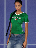 Green Ruched Mexico Jersey Top-Outfit