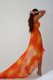 Sexy Hollow Out Tie-Dye Sleeveless Fungus Lace Tail Temperament Open Back High Slit Dress-Outfit