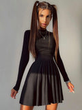 Sleeve Dress Pleated Party Dress Black Bodycon Dress Autumn Winter Cut Out Streetwear Chrismas Clothes Backless Mini