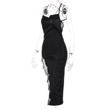 Satin Solid Halter Bandage Backless Lace Sexy Irregular Maxi Dress Spring Sexy Evening Party Elegant Robe-Outfit