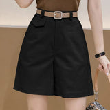 Fongt High Waist Elastic Cotton Linen Five Split Pants Show Thin New Wide Leg Casual Middle Pants Hot Pants Shorts Tide-Outfit