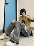 Faded Boyfriend Fit Frayed Ripped Jeans-Outfit