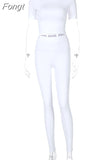 Solid Women Two Piece Set Short Sleeve Gym Top Crops Leggings Skinny Sporty Tracksuit 2023 Spring Summer Outfit
