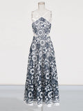Fongt Famous Woman 2025 Autumn And Winter New Fashion Heavy Industry Embroidered Waist Hollow Hanging Neck Thin Dress Woman