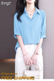 Women Shirts Half Sleeves Blouses for Women Clothes for Women 2023 Summer Women Tops Basic Soild Chiffon Blouses for