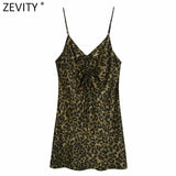 Women Sexy V Neck Leopard Print Sling Mini Dress Female Chic Drawstring Design Inner Style Party Suspender Vestido