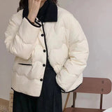 Lapel Short Down Jacket Female 2024 Winter New Sweet Korean Small Fragrant Wind Warm White Duck Down Coat Hot Style-Outfit