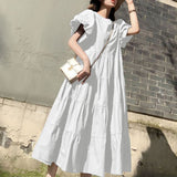 Summer Sundress Vintage Short Puff Sleeve Dress ZANZEA Fashion Party Long Vestidos Solid Kaftan Dresses Baggy Robe