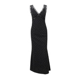 Fongt Summer New Sexy Temperament Lace Splice Wave Dot High Waist Slim Dress