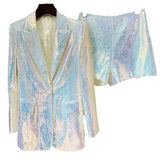 Fongt Fashion Personality BLING BLING Shiny Colored Lianglid Suit Shorts Set Two-Sleeve