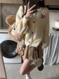 Yellow Stripe Red Buttoned Knitted Cardigan-Outfit
