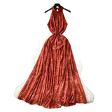 Fongt Retro Style High-End Dye Hanging Neck Sleeveless Dress Women Summer Waist Design Beautiful Swing Dress