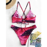Sky Print Reversible Bikini Sets Women Sexy Thong Two Pieces Swimsuits 2019 Girl Halter Beach Bathing Suits