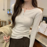 Super-Good-Looking Hollowed-Out Jacquard Three-Button Long-Sleeved T-Shirt Women's Spring And Autumn 2024 New Undershirt