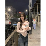 Sweater Women Irregular Halter Cropped Knitted Pullover Y2K Korean Off Shoulder Solid Jumpers Hollow Out Slim Knitwear New-Outfit